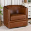 Fauteuil pivotant tonneau capitonné Capstone en similicuir brun riche avec têtes de clou bronze, structure en bois massif et entièrement assemblé