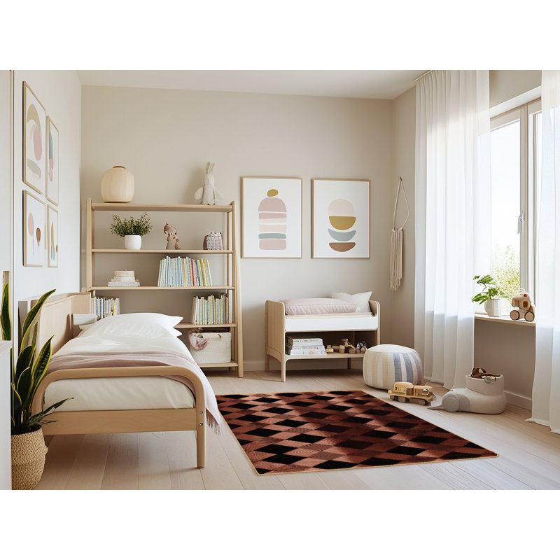Machine Washable Botanical Brown Area Rug, Rectangle 4' x 6'