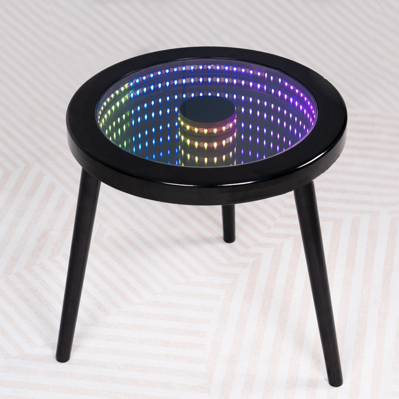Infinity Mirror Coffee Table With Led Lights, Black, Black