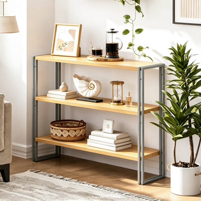 3-Tier Open Storage Shelf, Kitchen Baker's Rack with Wood Shelves & Metal Frame for Small Spaces