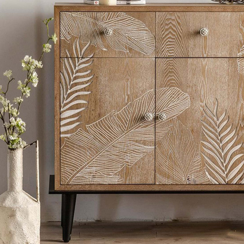 Armoire de rangement style français rétro style pin sculpté