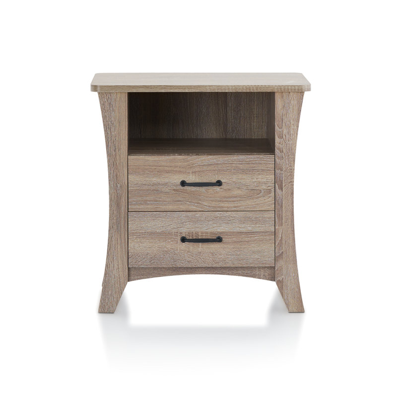 Rectangular Night Table With Open Shelf And 2 Drawers Accent Side Metal Glide