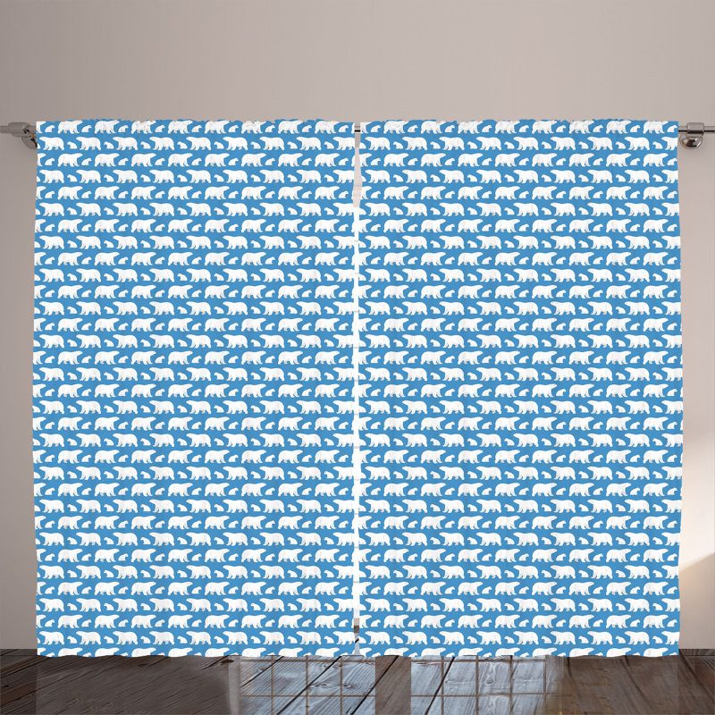 Rustic curtain, cold country mammals, pale blue and white