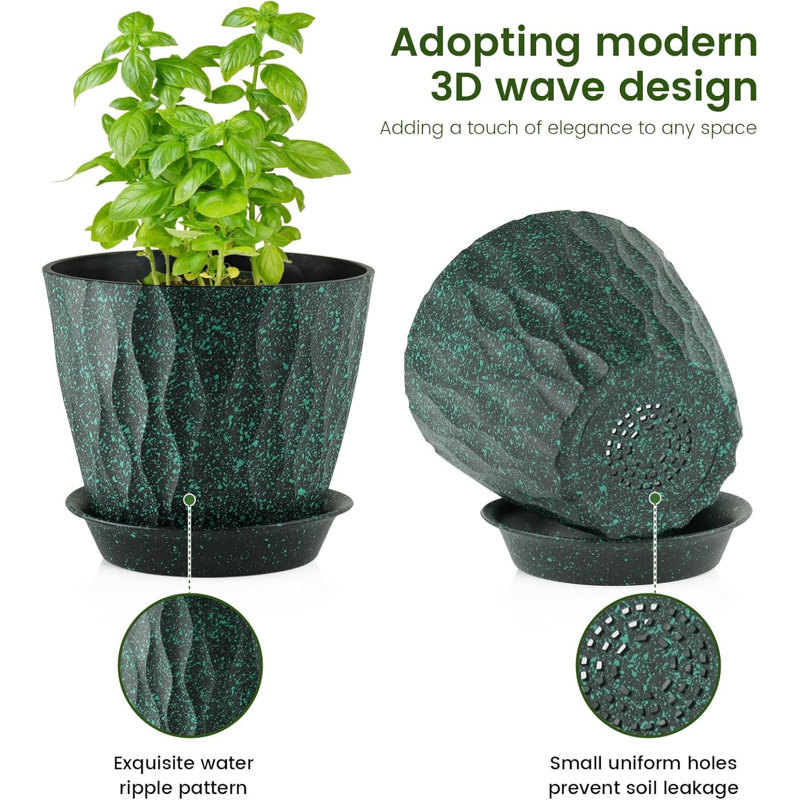 Ensemble de pots à plante en plastique noirs et mouchetés verts de 7 (7 / 6,5 / 6 / 5,5 / 5 / 4,5 / 4 pouces)