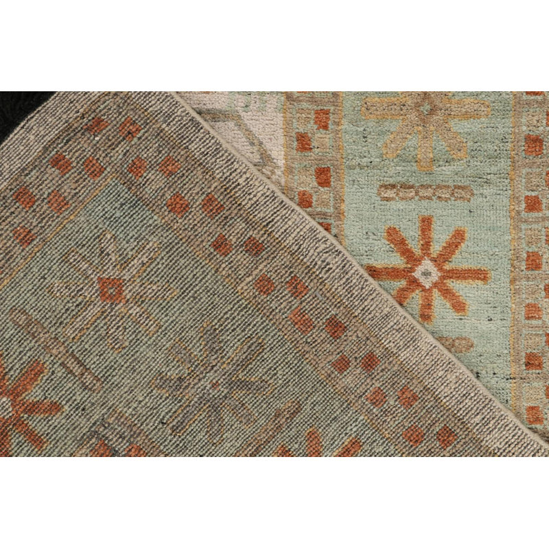 Caucasian Rug In Orange, Gray, Green Pictorial Pattern By Rug & Kilim, Rectangle 9' x 12'