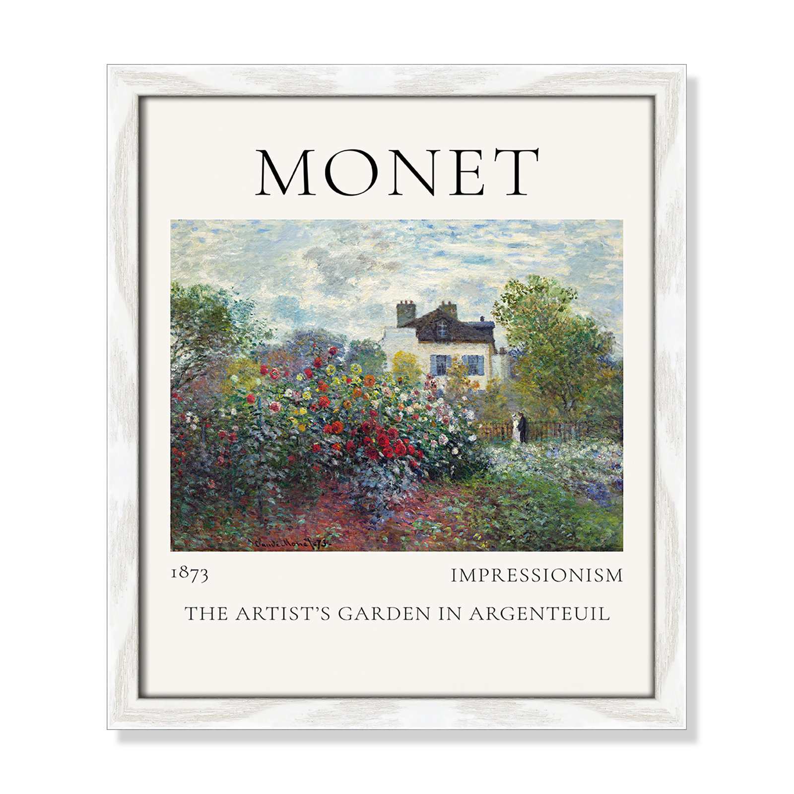 Artists Garden in Argenteuil Print by Claude Monet, No, White Single Picture Frame, 15" H x 13" W x 0.75" D