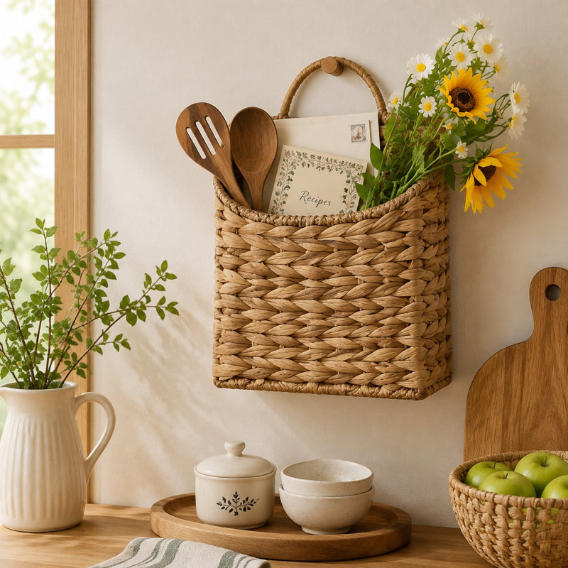 Handwoven Gourd Grass Hanging Basket Wall Organizer