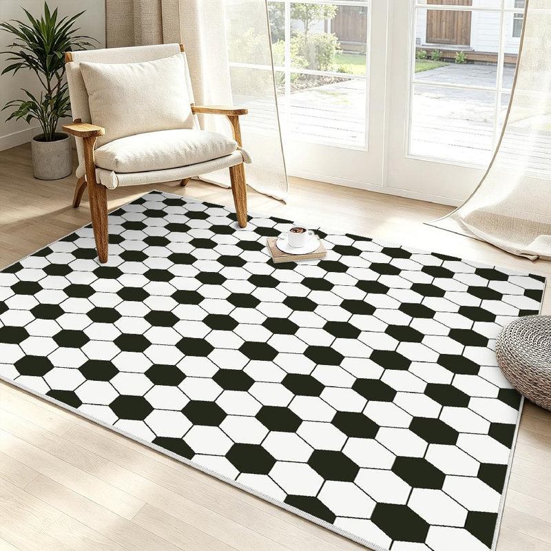 Tapis d'intérieur blanc lavable à la machine avec ballon de football, Rectangle 39" x 63"