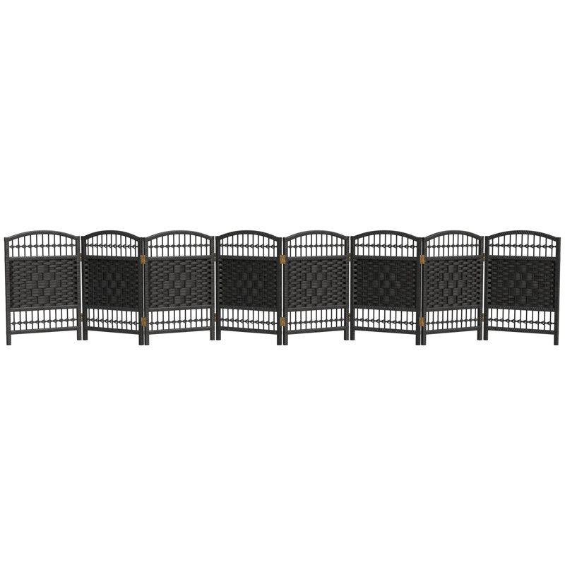 Short Fiber Weave Folding Screen, Black, 8, 23.5"H
