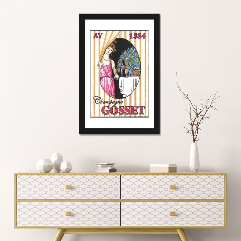 « rideaux wall », affiche rétro sur toile, H 24 po x l 16 po x P 1 po, Papier avec cadre noir, Blanc