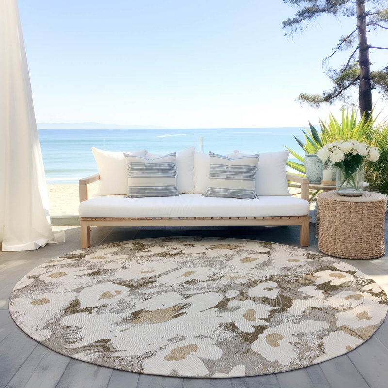 Altair Machine Washable Floral Area Rug, Round 8'