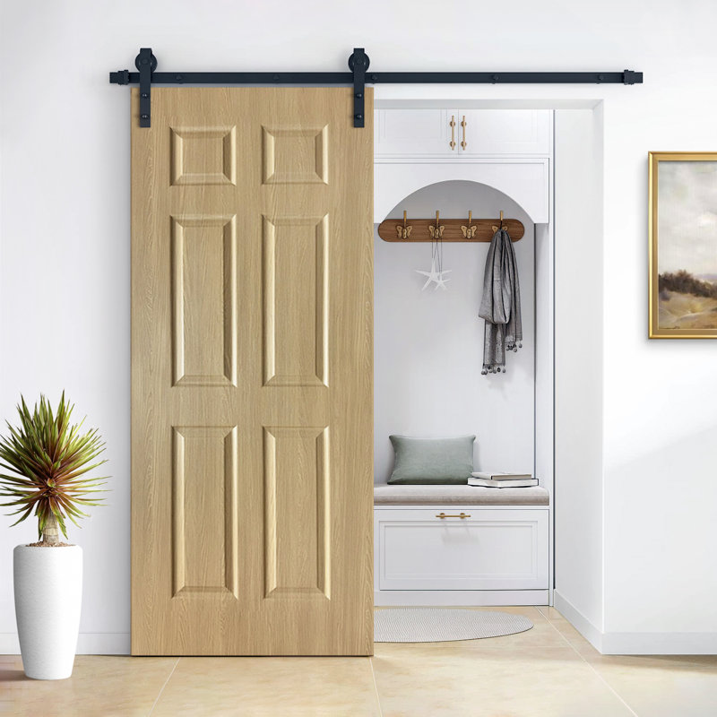 Hollow Core Oak Finished PVC Composite Interior Sliding Barn Door with Hardware Kit, 37" x 80"