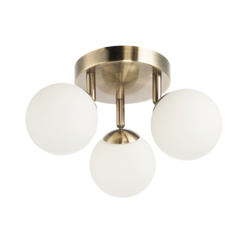 Alie Modern Triple Opal Glass Globe IP44 Rated Bathroom Ceiling Light, Antique Brass