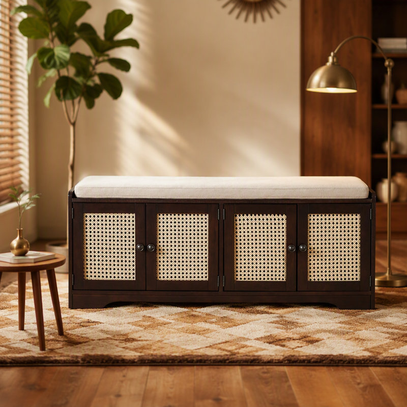 Banc de rangement Rustic, Beige, Beige, Bois espresso