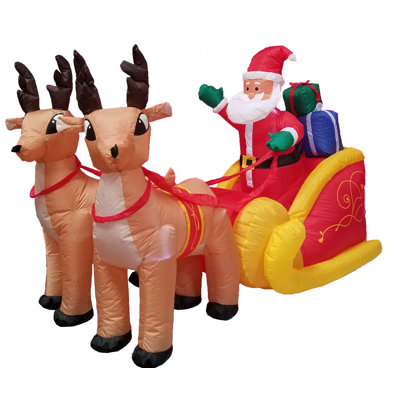 Père Noël gonflable illuminé 6 pieds avec traîneau à deux rennes et boîtes-cadeaux Décoration de jardin intérieure / extérieure