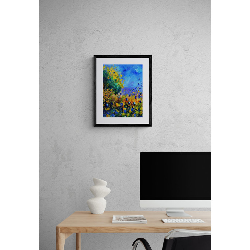 Fleurs sauvages par Pol Ledent - Peinture, H 21,2 po x l 17,2 po, Papier avec cadre noir