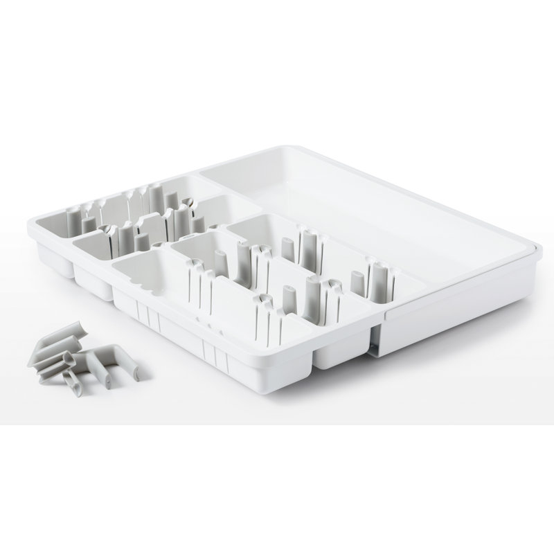 White Adjustable Plastic Expandable Utensil Organizer