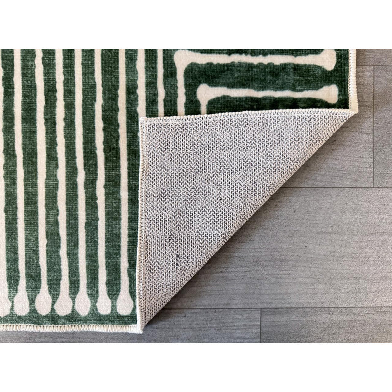 Priene - Indoor, Machine Washable Area Rug - 2'x3' Beige Green Home Carpet, Rectangle 2' x 3'