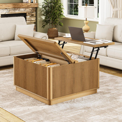 Table basse à plateau relevable moderne avec rangement, tables basses carrées avec éclairage à DEL et prise de courant, table centrale carrée en bois pour le bureau à domicile
