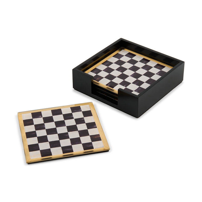 Mocha Check Glass Coasters, Courtly