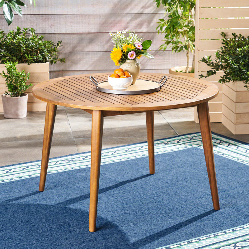 Table d'extérieur en bois, 47,15 po de diamètre, finition, base droite pour patio 47,15 po x 47,15 po Utilisation simple et attrayante
