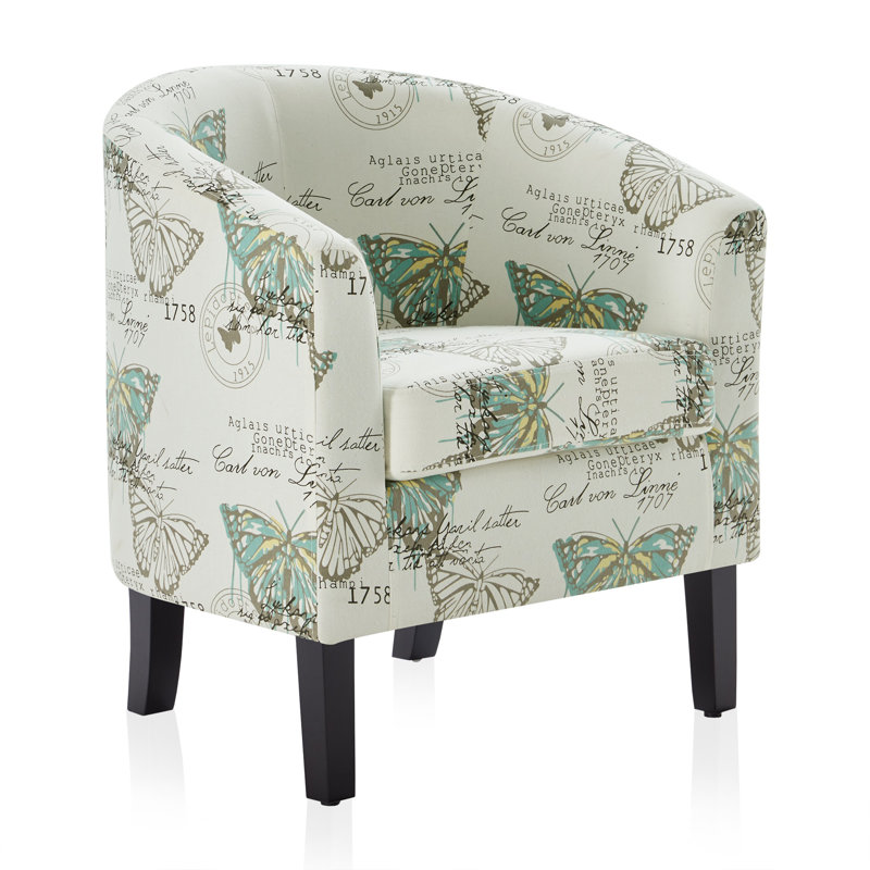 Munson 26.77" Wide Linen/Polyester Upholstered Barrel Chair, Green Linen