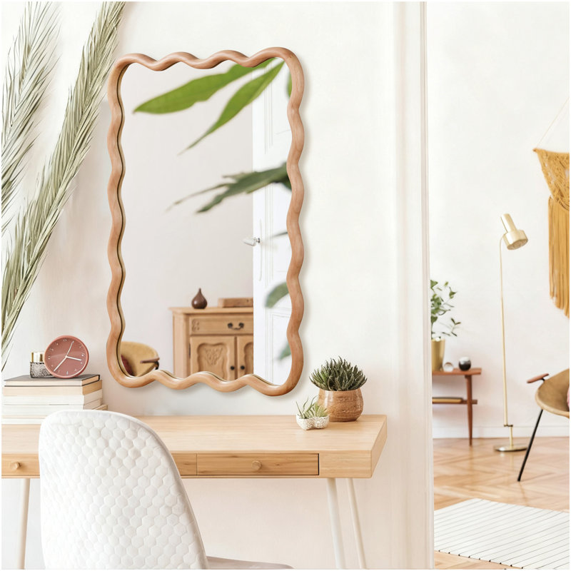 Miroir décoratif rectangulaire en bois massif de 24 po x 36 po couleur bois naturel naturel, pour chambre à coucher, salle de bain, salon, entrée