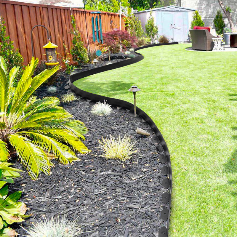 Ensemble de bordure de jardin sans creuser, 5 cm x 30 m, bordure noire avec 120 piquets d'ancrage pour pelouse, parterres de fleurs et bordures de cour