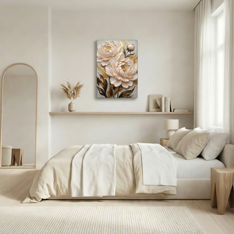 Pivoine florale, décorations dorées sur toile tendue sur toile, ensemble de 1, 2436