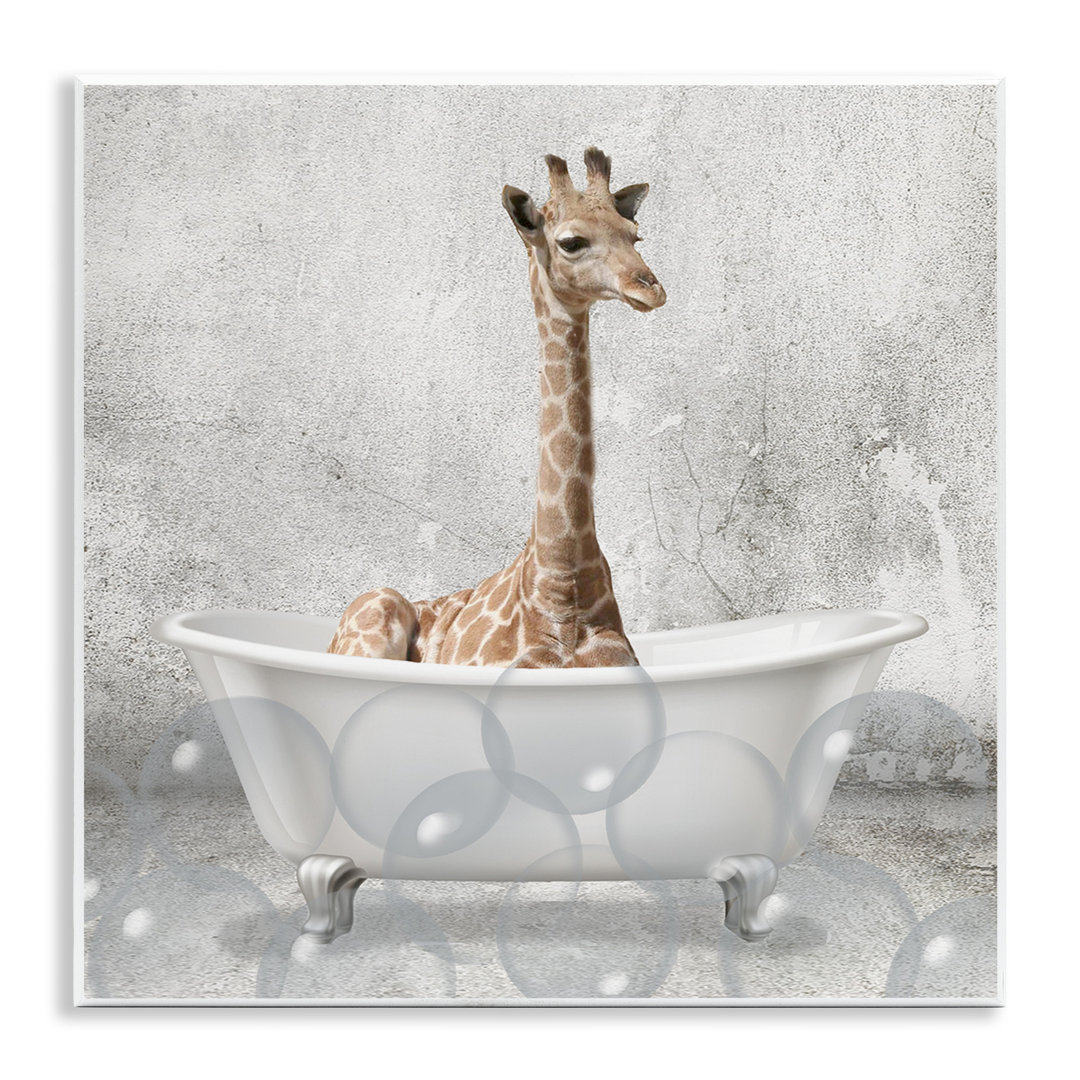 Baby Giraffe Bath Time Cute Animal - Graphic Art Print Trinx