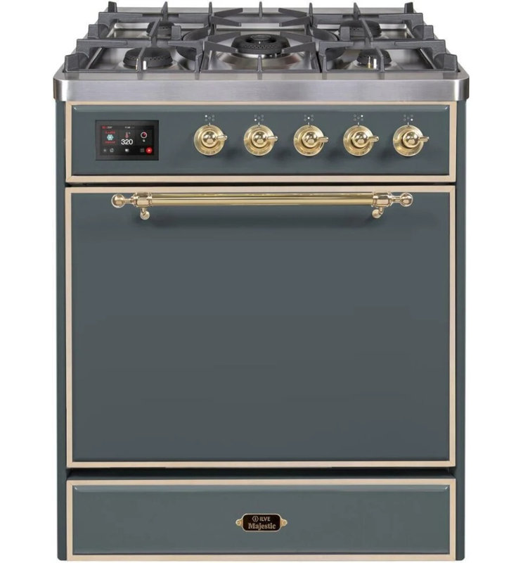 Cuisinière à double combustible 30 pouces ILVE Majestic II, 5 brûleurs en laiton, 4 cu. Capacité du four (porte pleine)