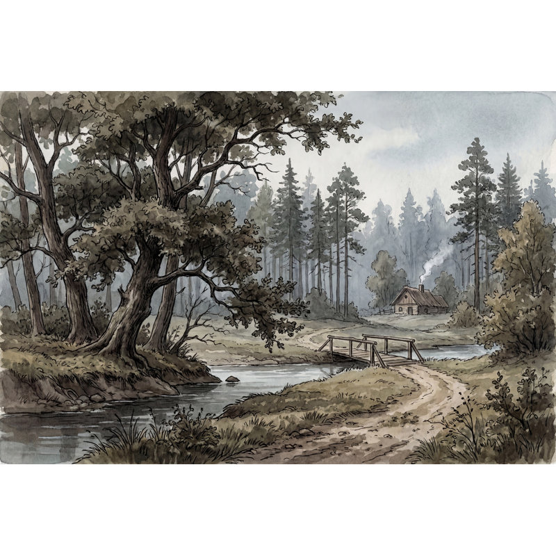 Papier peint paysage boisé, aquarelle, illustration de forêt amovible, décoration murale, 100 po x 96 po, Non tissé