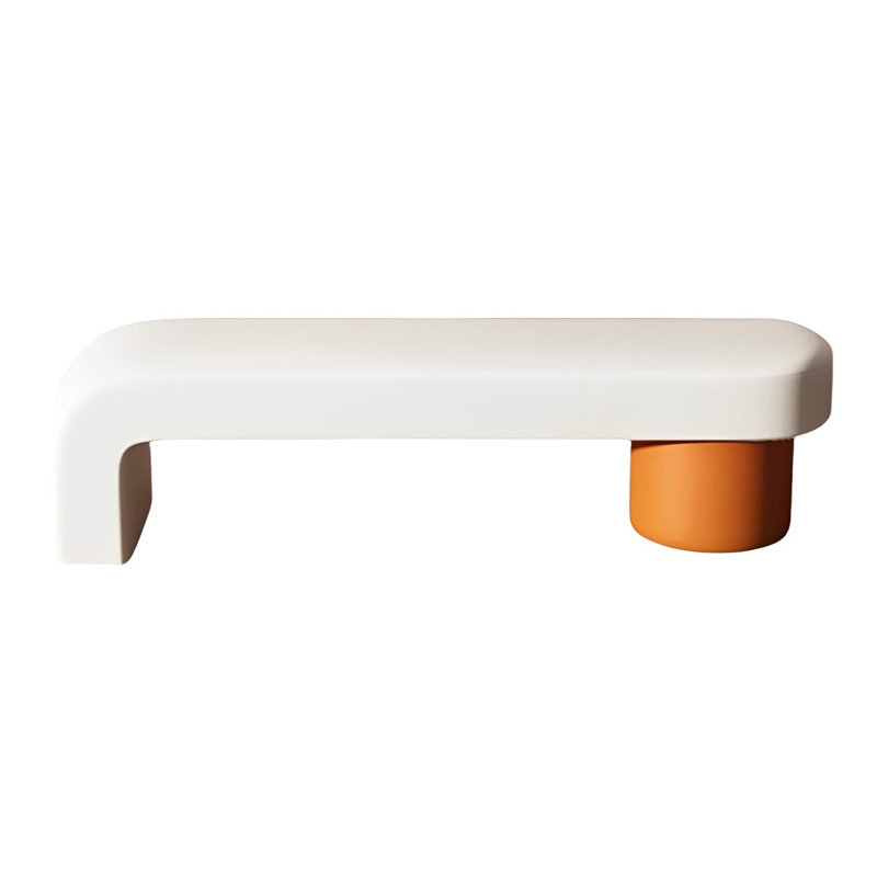 Banc rembourré en similicuir Light Luxury, H 17,71 po x l 70,86 po x P 15,74 po, Orange, blanc cassé