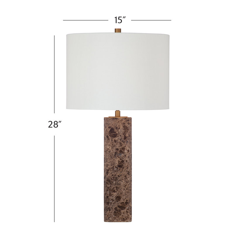 Lampe de table Berrien avec base en marbre brun et abat-jour blanc