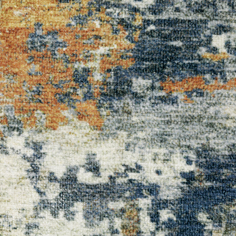 Tapis jaune / gris / bleu Meltzer, Rectangle 7 pi 6 po x 10 pi