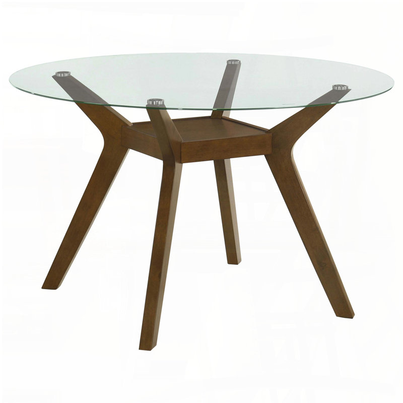 Round Glass Top Dining Table with Sculptural Wood Base (48")