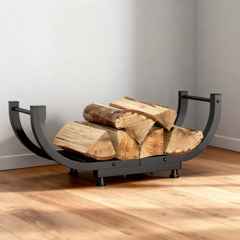 Support à bois robuste pour l'intérieur et l'extérieur, support à bûches en fer robuste avec rangement de grande capacité pour foyer et foyer