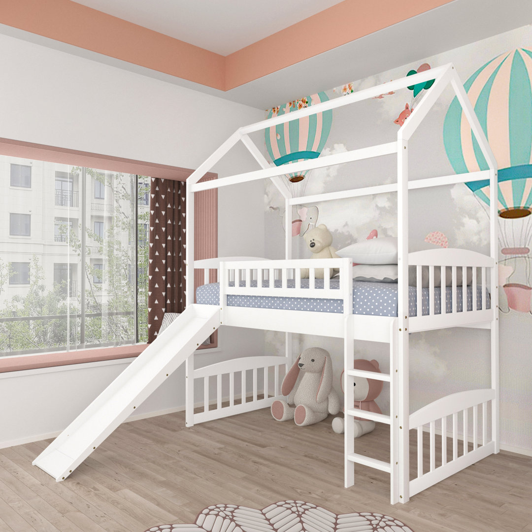 Soild Wood Twin Loft Bed With Slide,  Entertainment House Bed With Slide, For Kids Harper Orchard Bed Frame 