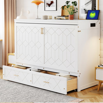 Cadre de lit pour chambre à coucher, lit escamotable avec tiroir et ensemble de prises, ports USB