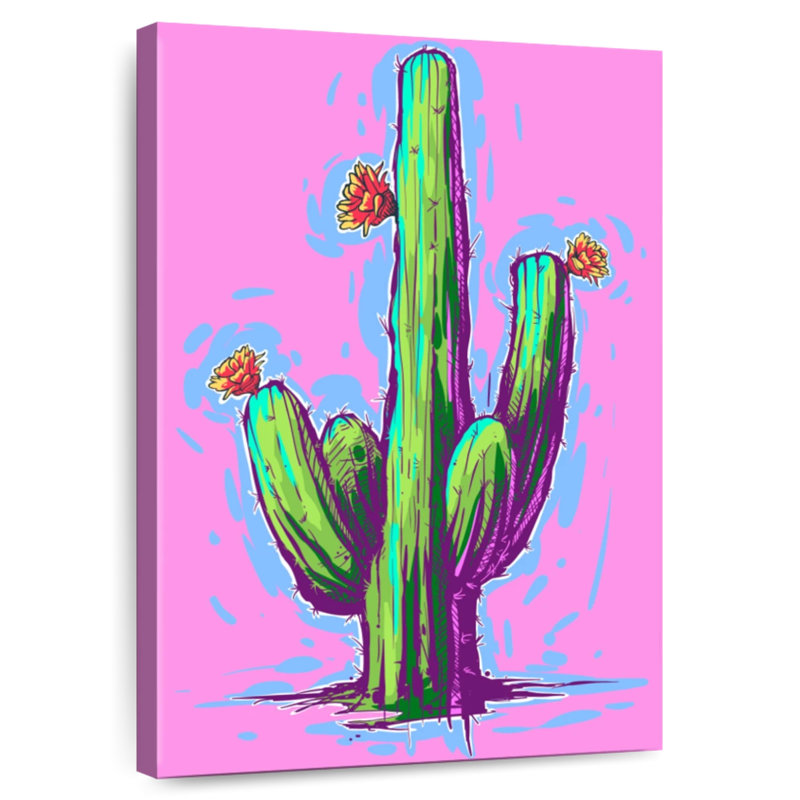 Harnek cactus sur rose vif, H 51 po x l 34 po
