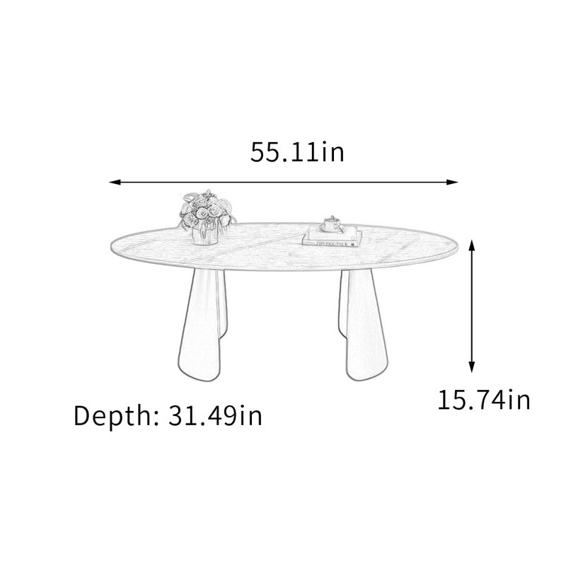 Table basse ovale en ardoise, H 15,74 po x L 55,11 po x l 31,49 po, Gris