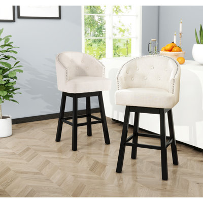 Tabouret de bar pivotant à 360 degrés avec superbe garniture cloutée, ensemble de 2, beige