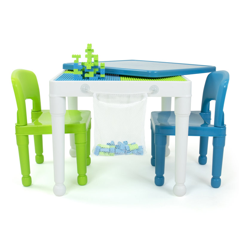 Huck Kids 3 Piece Interactive Table and Chair Set, Green/Blue