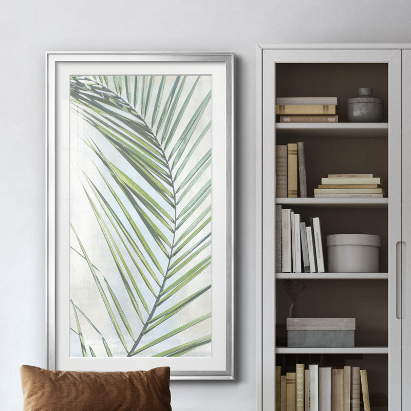 Palm Escape II - Reproduction d'art graphique sur papier encadré, Feuille argentée, H 22,5 po x l 42,5 po x P 1,5 po