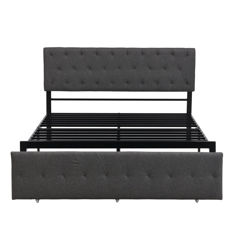 Lit plateforme capitonné avec rangement, Grand, Gris incorrect