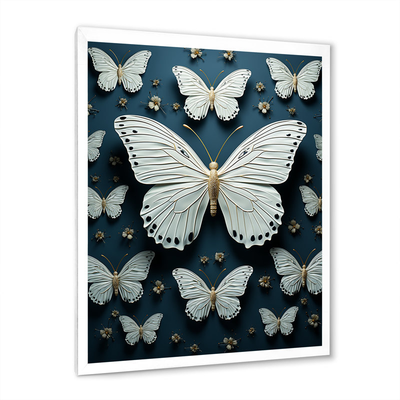 Papillon blanc et blanc, battement d'ailes de papillons, impression sur toile, H 20 po x l 12 po x P 1 po, Cadre simple blanc