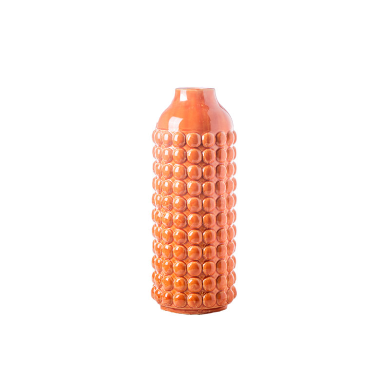 Vase de table en céramique Urban Trends Collection, H 16,5 po x l 6,5 po x P 6,5 po, Orange