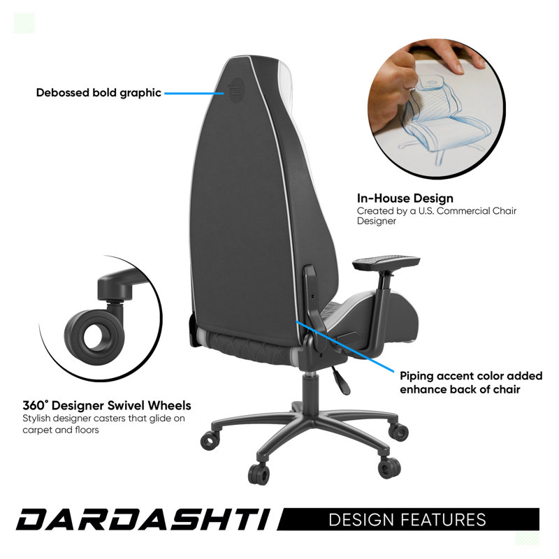 Fauteuil de jeu ergonomique avec structure en acier, Blanc