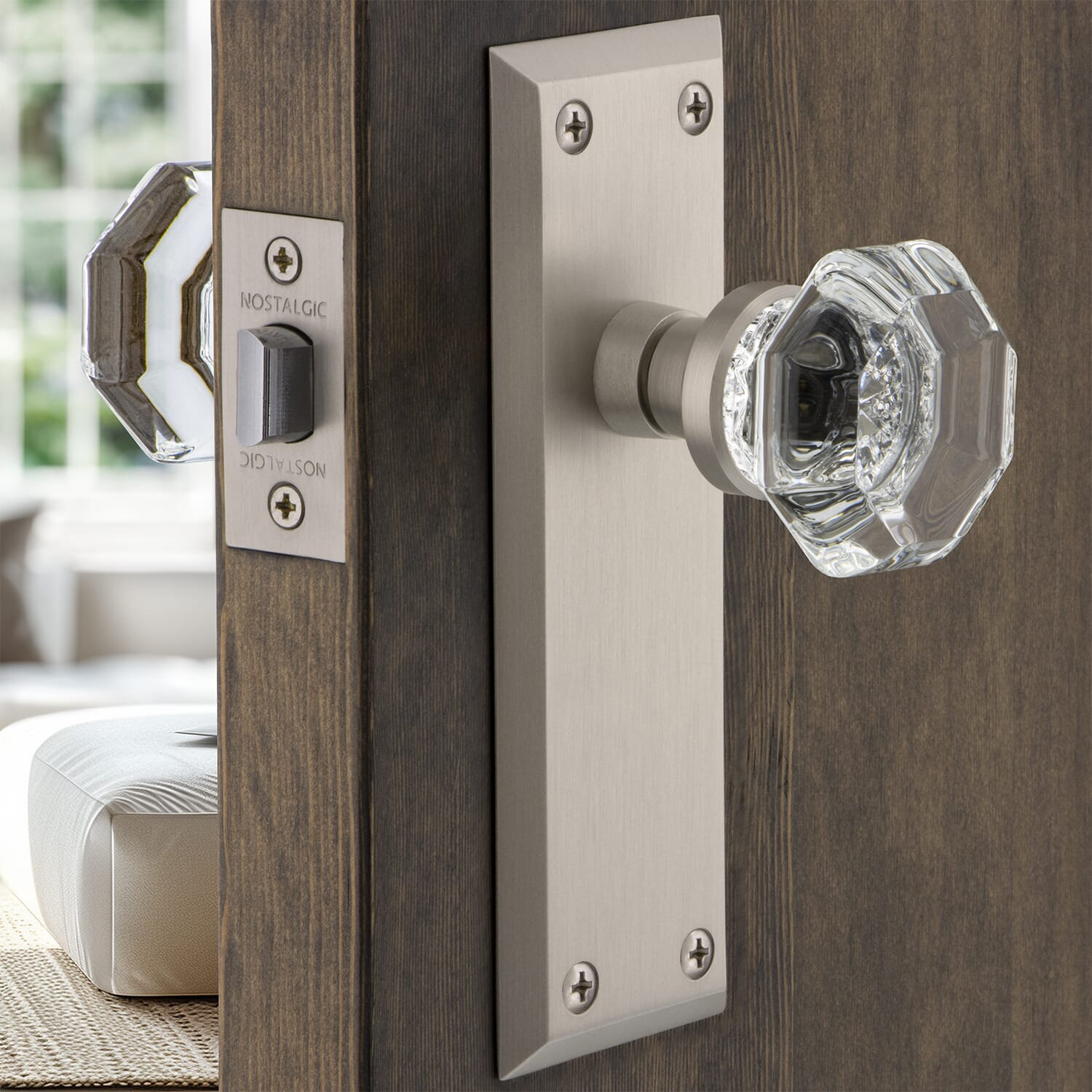 Waldorf Door Knob with New York Plate, 2-3/4”, Satin Nickel