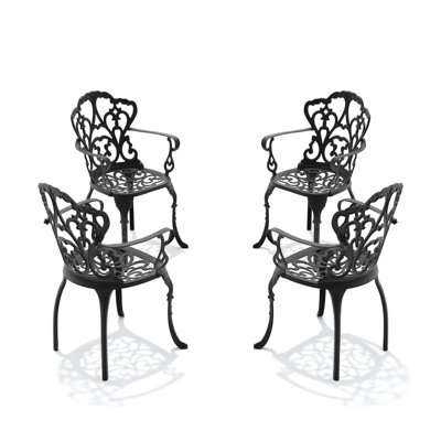 Ensemble de 4 chaises de jardin avec accoudoirs et coussins beiges
